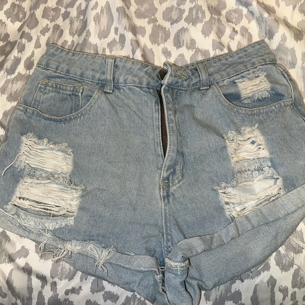 SHEIN Light Blue Distressed Denim Shorts